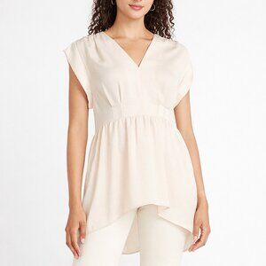 Satin V-Neck Hi-Lo Cream Tunic Blouse *NEW WITH TAGS*